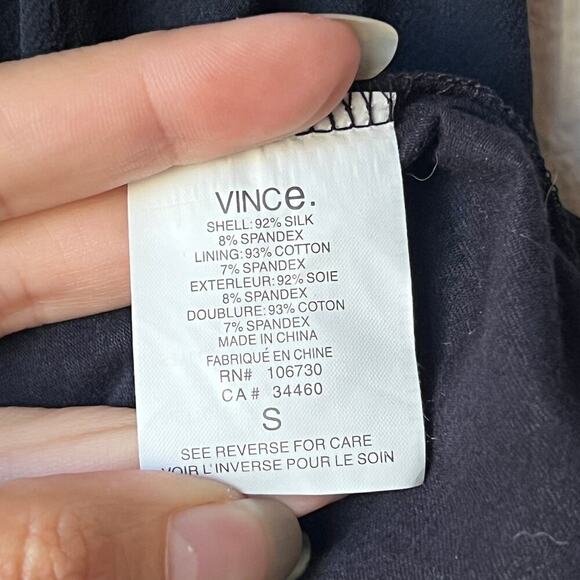 Vince Dark Navy Cowl Neck Bubble Hem Silk Blend Tank Top Size S - Picture 5 of 6